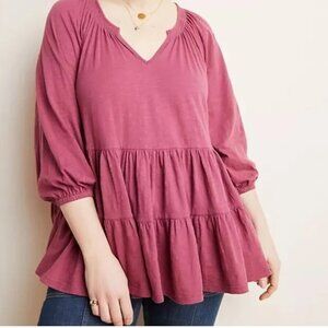 Maeve Anthropologie Pink Blouse 3/4 Sleeve Babydoll Rose Top Shirt XS Petite New